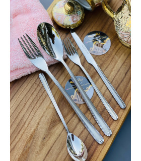 سرویس قاشق چنگال 24نفره یونیک برنجی  نقره ای مات