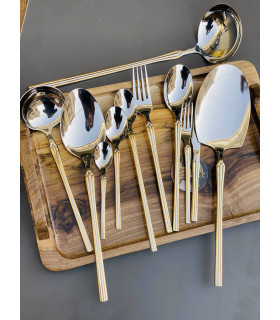 سرویس قاشق چنگال 24نفره سه خط طلایی نقره ای یونیک